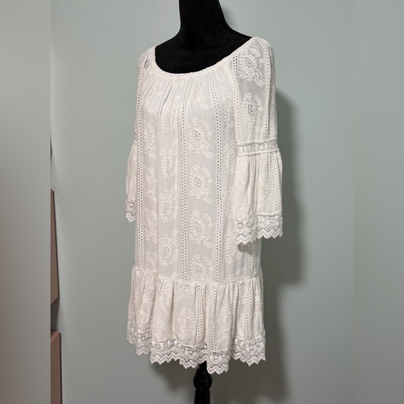 KAREN KANE Women’s Mixed Lace Trim Long Sleeve Eyelet Shift Dress- XS - Picture 6 of 9